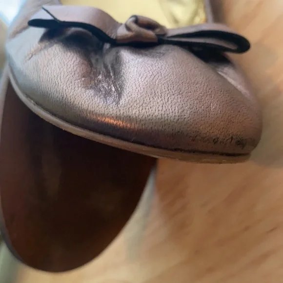 J Crew Metallic Leather Ballet Flats with Bow Accent - Picture 9 of 16